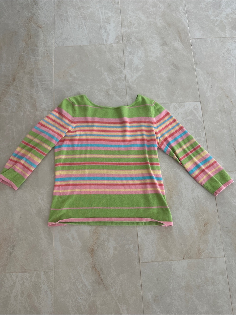 Talbots Green and Pink Striped Long Sleeve Top